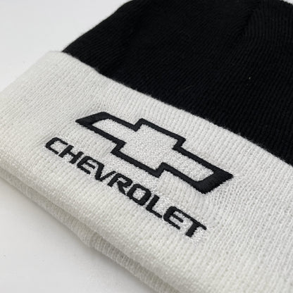 Chevrolet Bowtie Beanie Hat White and Black