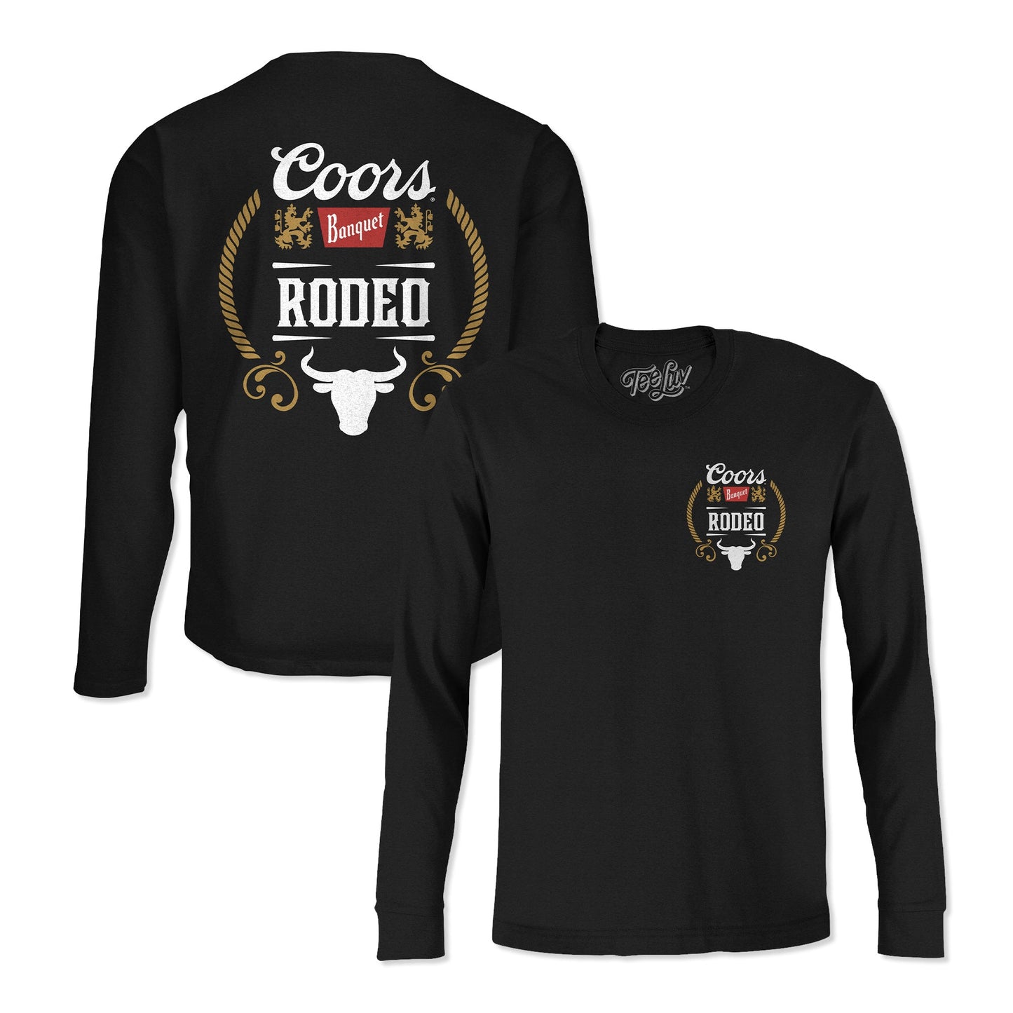 Coors Banquet Beer Rodeo Bull Double Sided Long Sleeve Shirt Black