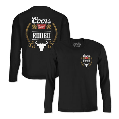 Coors Banquet Beer Rodeo Bull Double Sided Long Sleeve Shirt Black