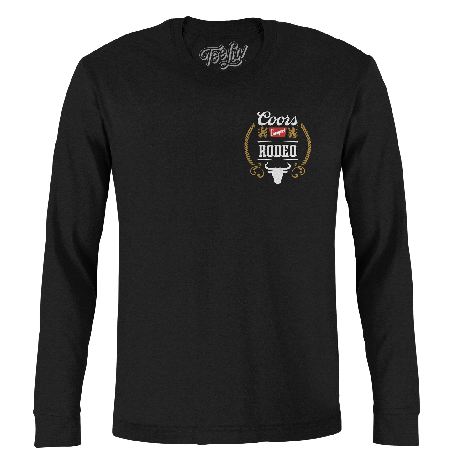 Coors Banquet Beer Rodeo Bull Double Sided Long Sleeve Shirt Black