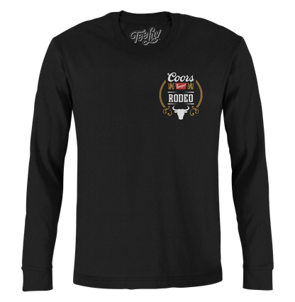 Coors Banquet Beer Rodeo Bull Double Sided Long Sleeve Shirt Black