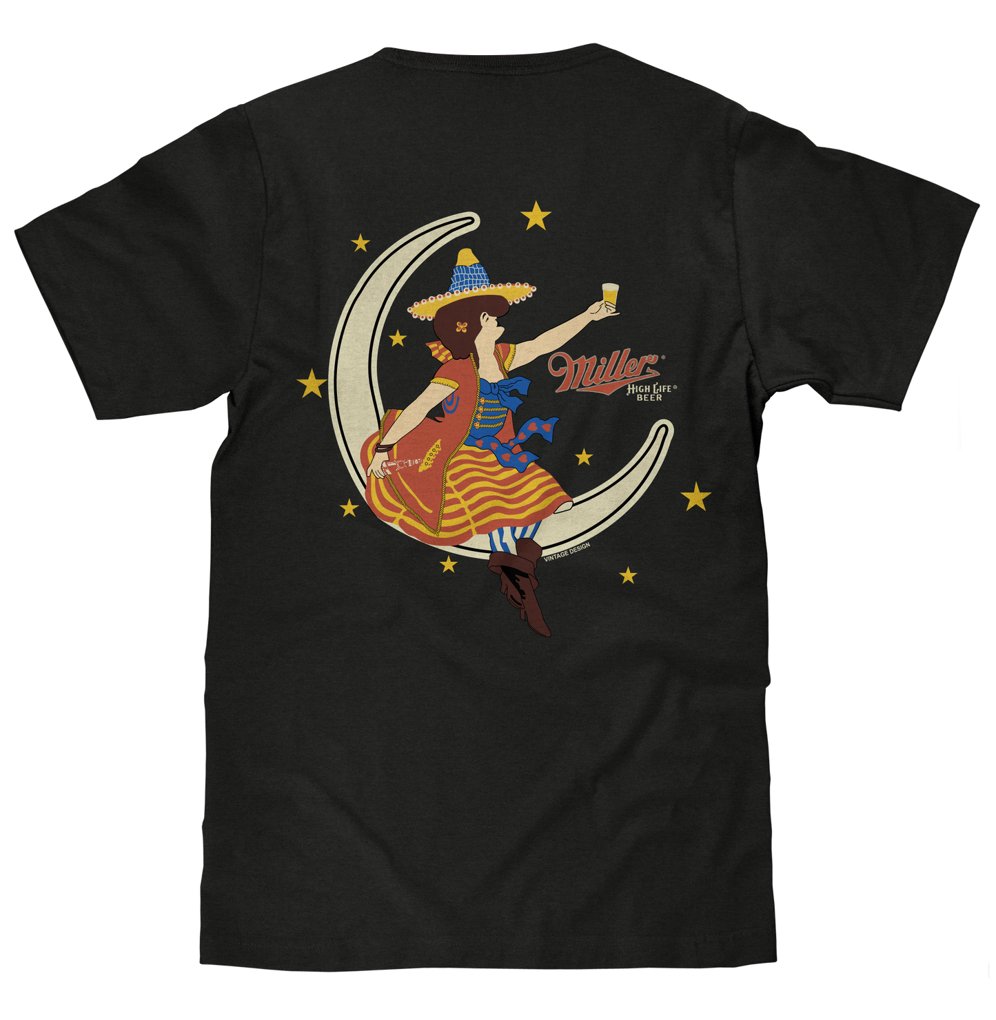 Miller High Life Girl in The Moon Beer Logo Mens T Shirt Vintage Black