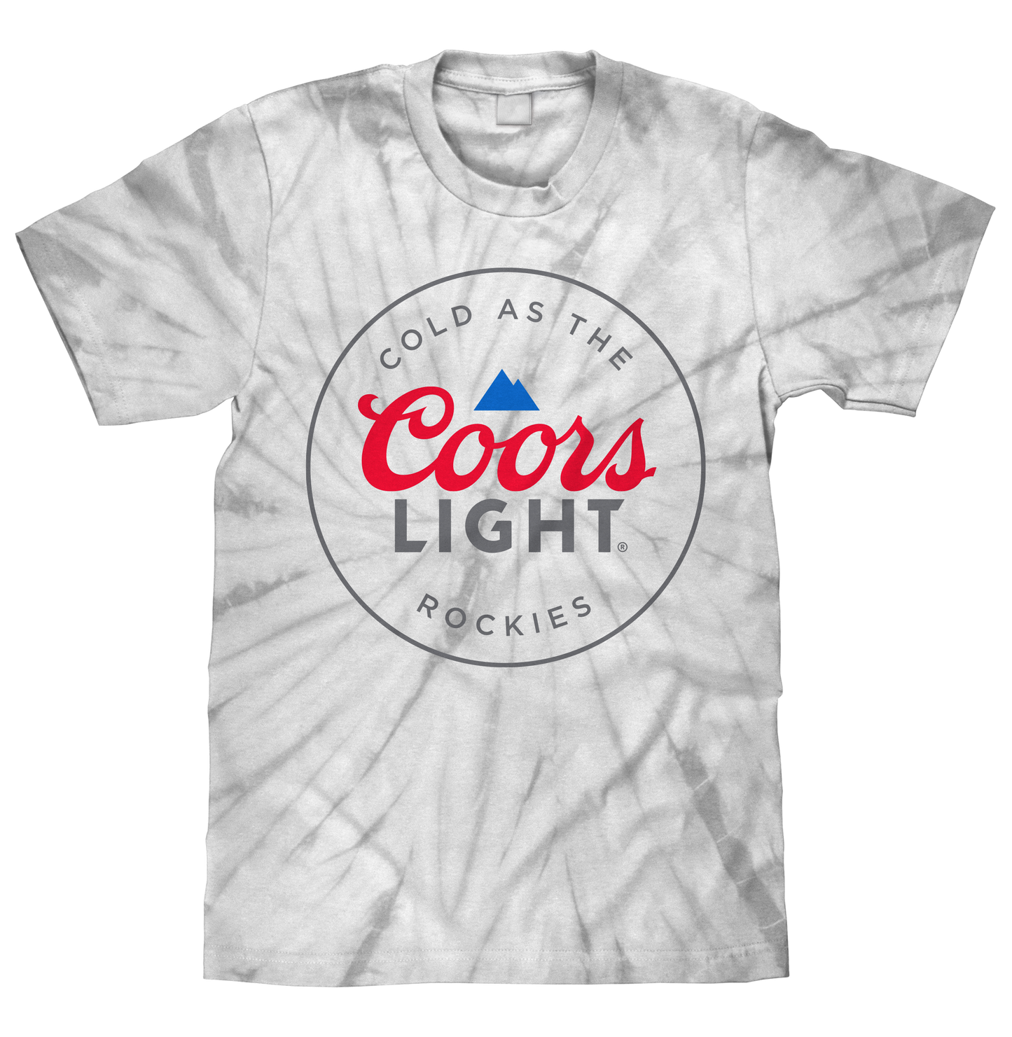 Coors Light Cold as the Rockies Tie Dye Mens T Shirt Silver Spider Tie Dye