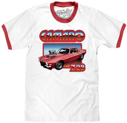70s Chevrolet Camaro Z28 Ringer Mens T Shirt White/Red
