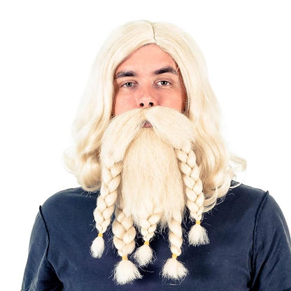 Adult Deluxe Viking Barbarian Norse Halloween Cosplay Costume Wig & Beard Set