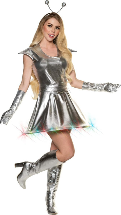 Out of This World Metallic Alien Sexy Costume Dress Lights Up