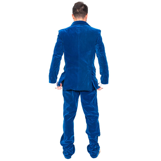 60's Groovy British Spy Funny Man Blue Suit Adult Halloween Costume Set Cosplay