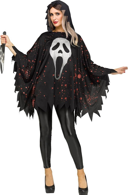 Glittering Ghost Face Adult Poncho