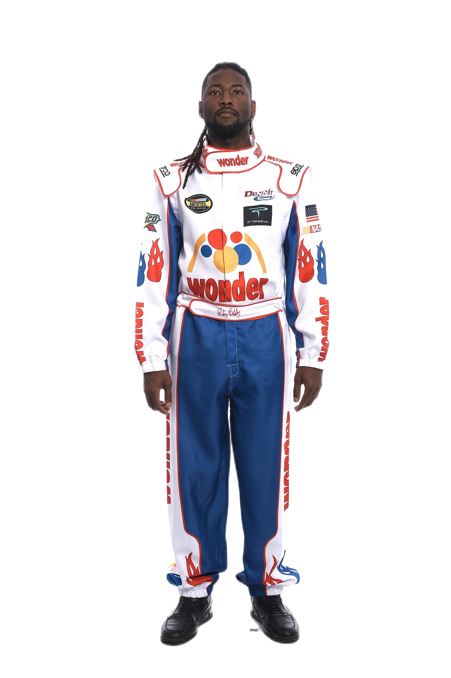 WonderBread Jumpsuit: Ricky Bobby Race Driver Costume Mashup (No Embroidery) for Adult Halloween Cosplay