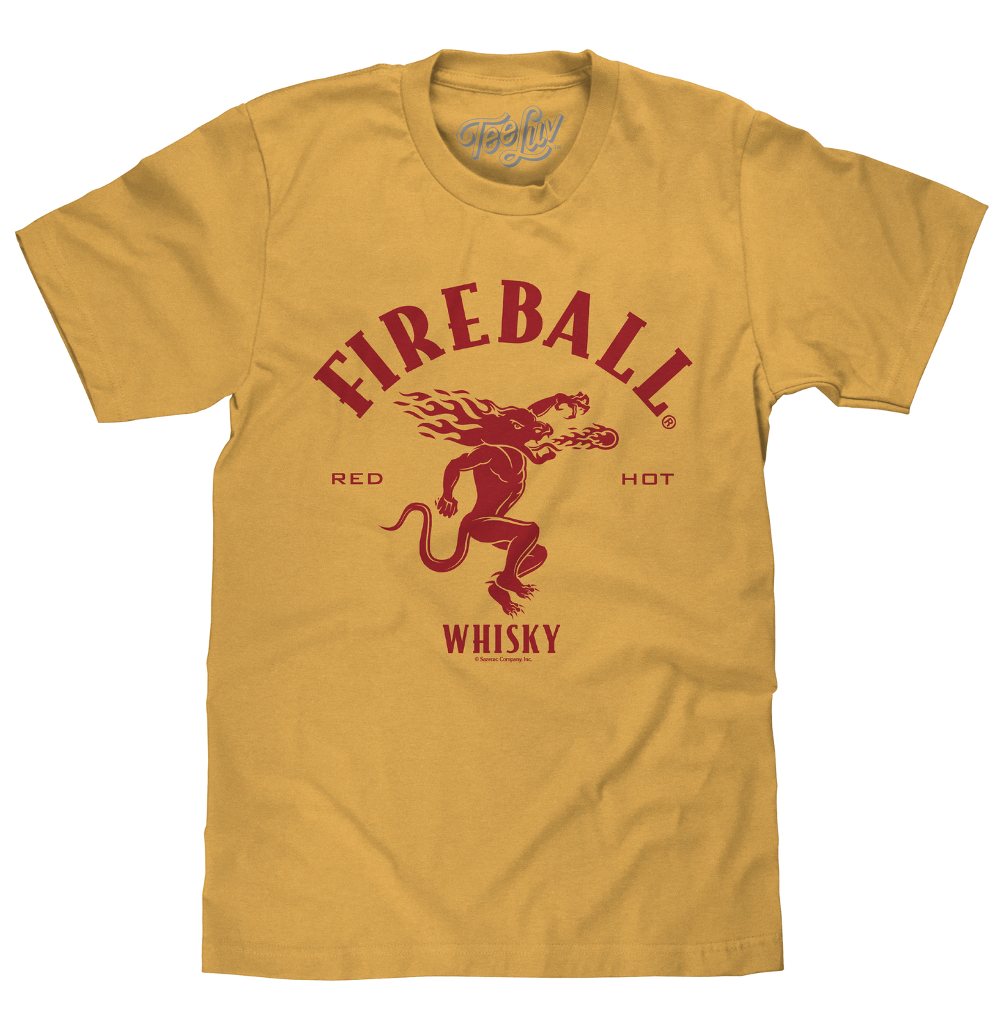Fireball Whisky Red Hot Dragon Logo Mens T Shirt Mustard Yellow