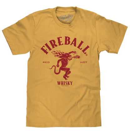 Fireball Whisky Red Hot Dragon Logo Mens T Shirt Mustard Yellow