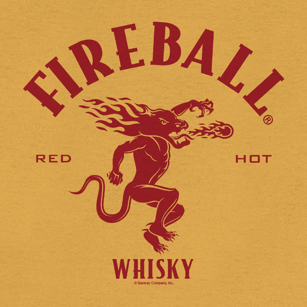 Fireball Whisky Red Hot Dragon Logo Mens T Shirt Mustard Yellow
