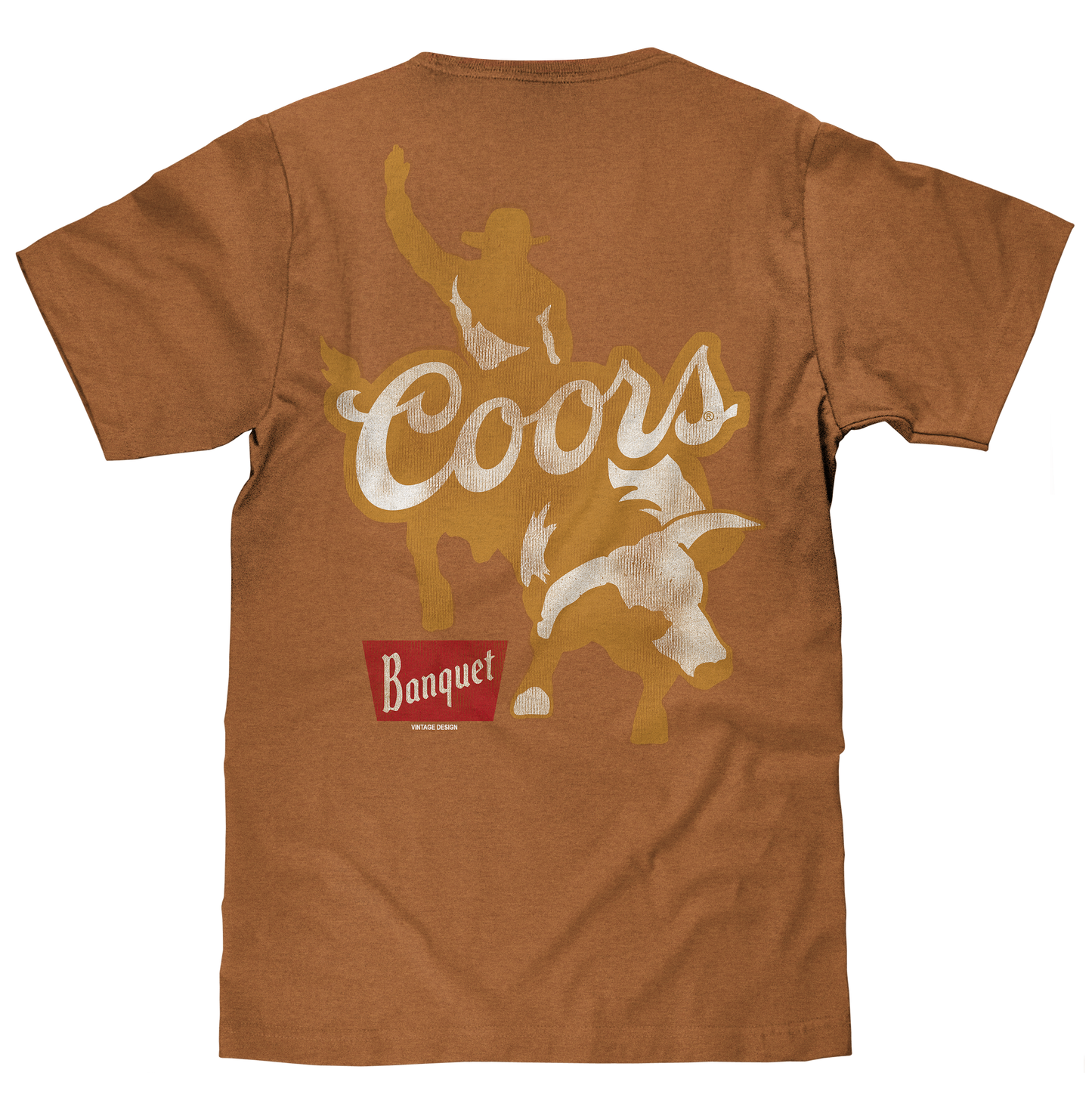 Coors Banquet Rodeo Bull Rider Front/Back Mens T Shirt Brown Sugar