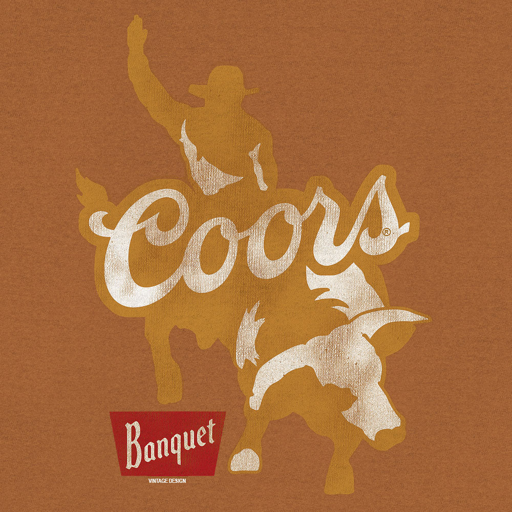 Coors Banquet Rodeo Bull Rider Front/Back Mens T Shirt Brown Sugar