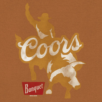 Coors Banquet Rodeo Bull Rider Front/Back Mens T Shirt Brown Sugar
