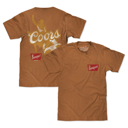 Coors Banquet Rodeo Bull Rider Front/Back Mens T Shirt Brown Sugar