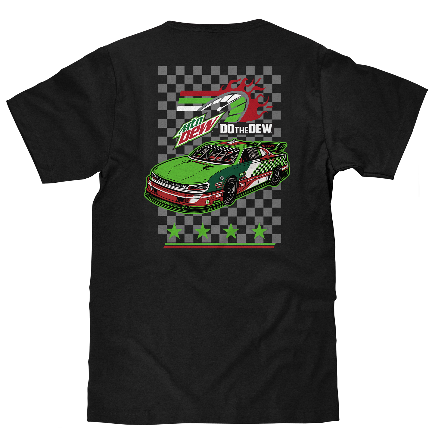 Mountain Dew Racing Front and Back Mens T Shirt Black