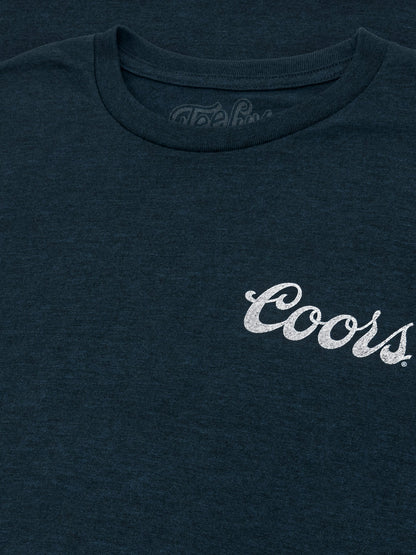Coors Genuine Bock Beer Left Chest Front and Back Print Mens T Shirt Denim Black Heather