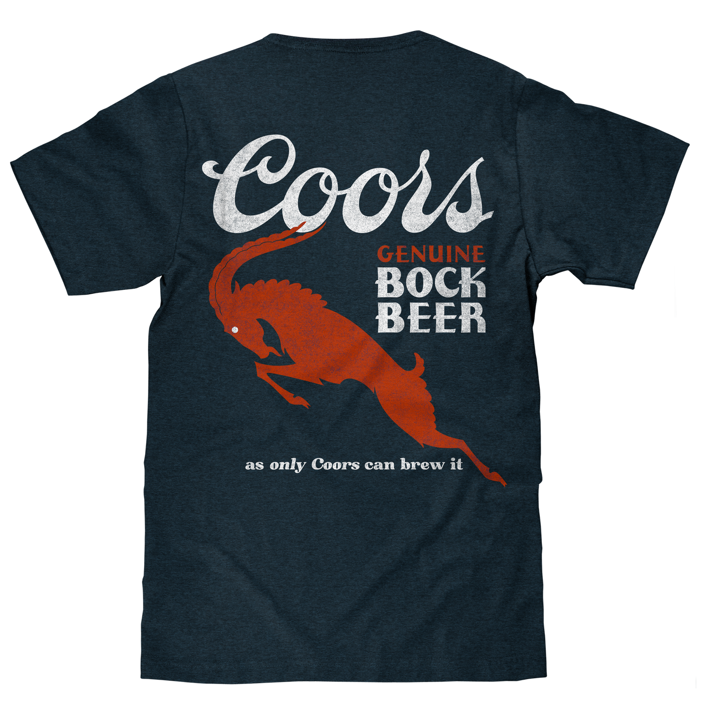 Coors Genuine Bock Beer Left Chest Front and Back Print Mens T Shirt Denim Black Heather