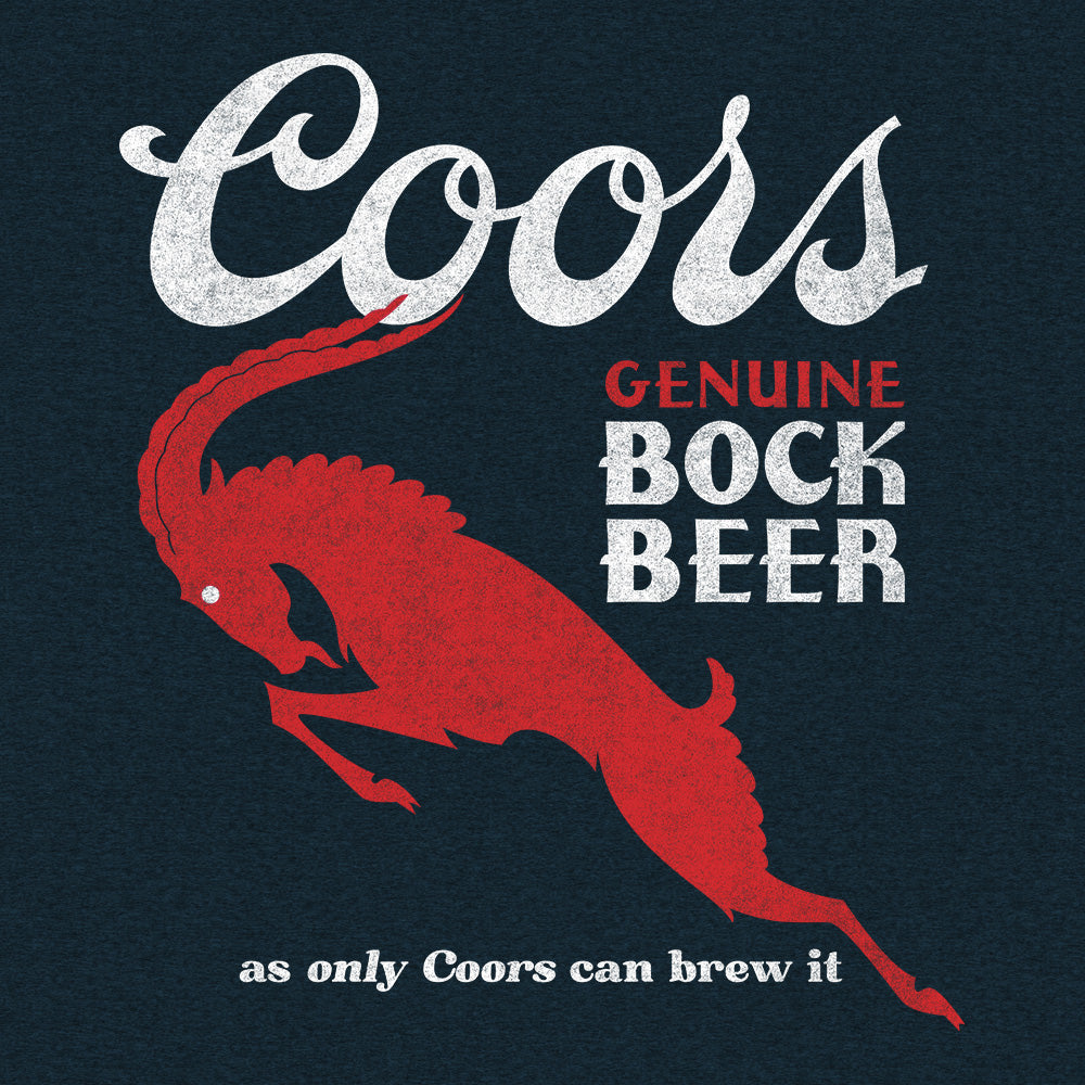 Coors Genuine Bock Beer Left Chest Front and Back Print Mens T Shirt Denim Black Heather
