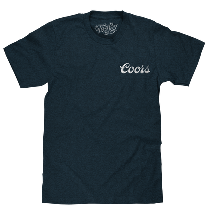 Coors Genuine Bock Beer Left Chest Front and Back Print Mens T Shirt Denim Black Heather