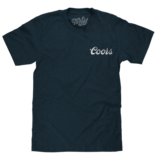 Coors Genuine Bock Beer Left Chest Front and Back Print Mens T Shirt Denim Black Heather