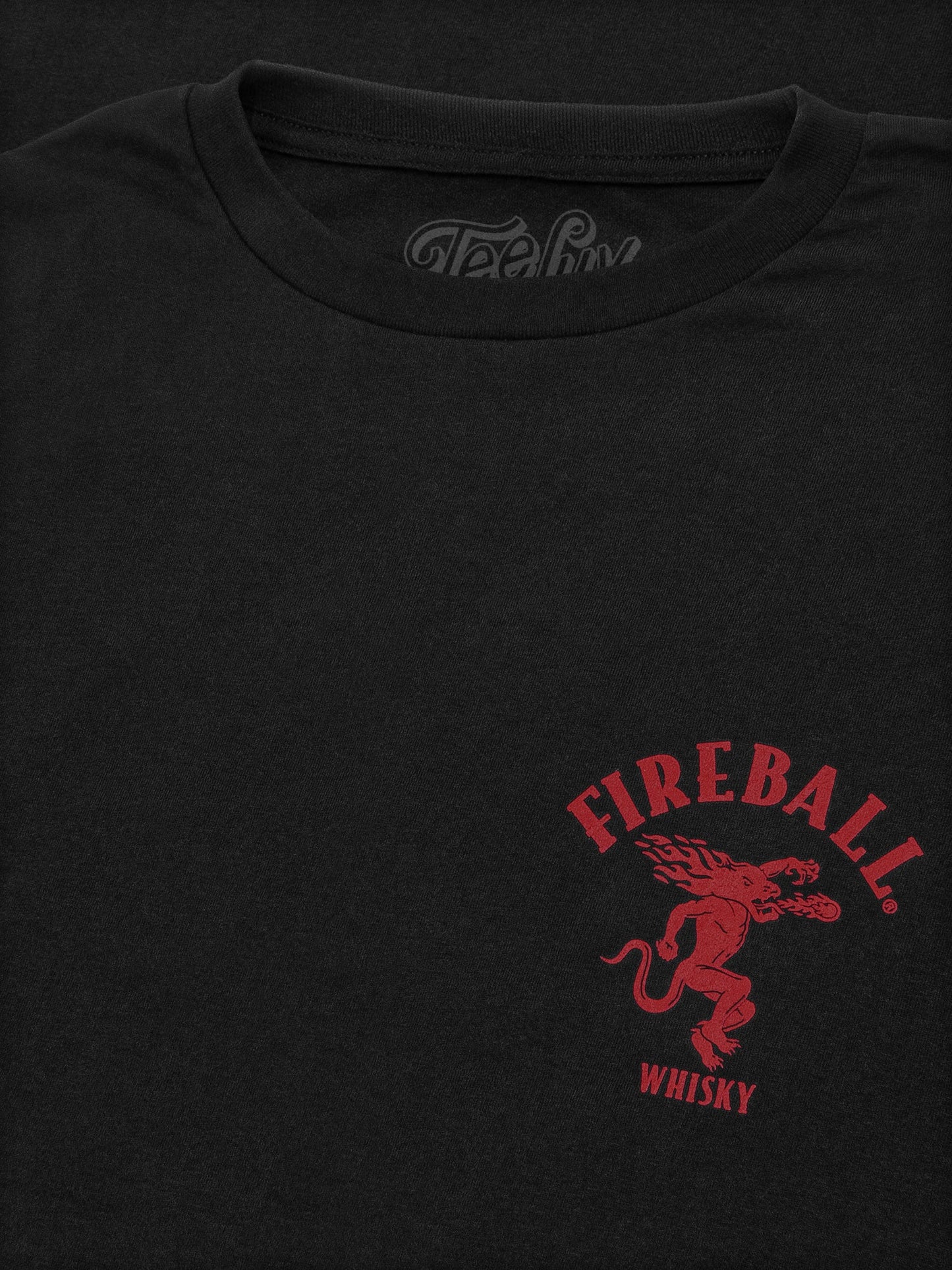 Fireball Whisky Left Chest Front and Back Dragon Mascot Logo Mens T Shirt Black