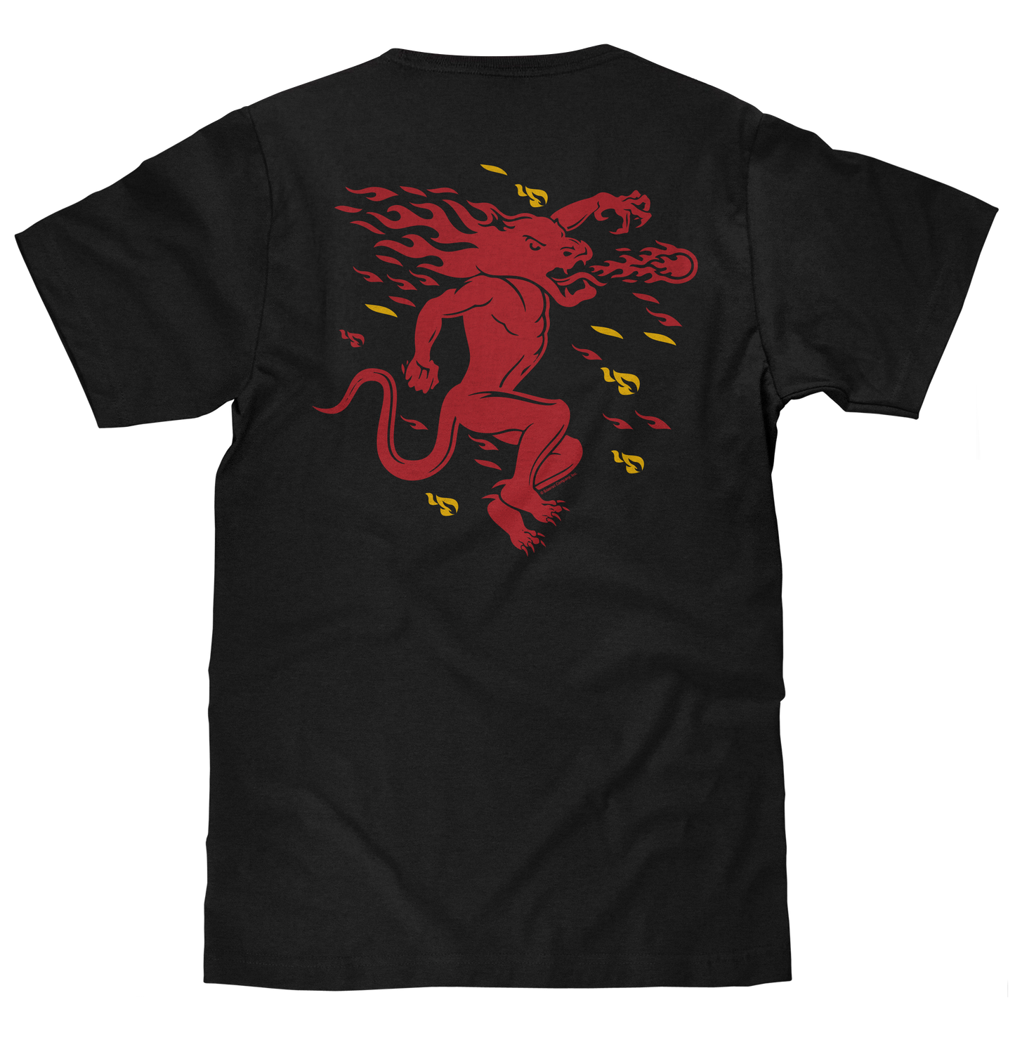 Fireball Whisky Left Chest Front and Back Dragon Mascot Logo Mens T Shirt Black
