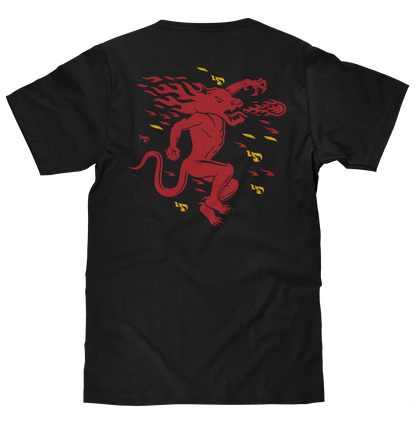 Fireball Whisky Left Chest Front and Back Dragon Mascot Logo Mens T Shirt Black