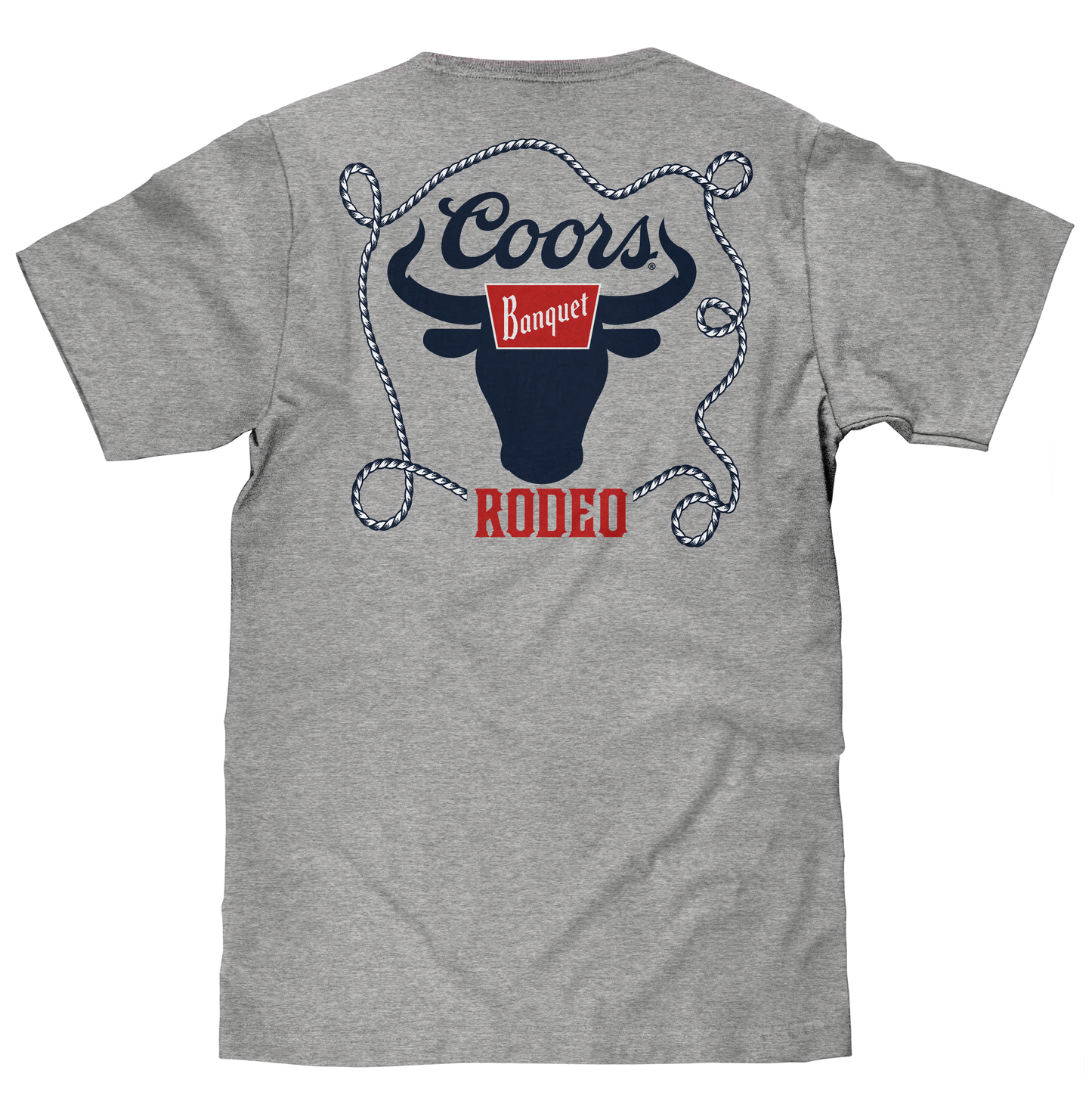 Coors Banquet Beer Rodeo Bull Front and Back Print Mens T Shirt Athletic Gray Heather