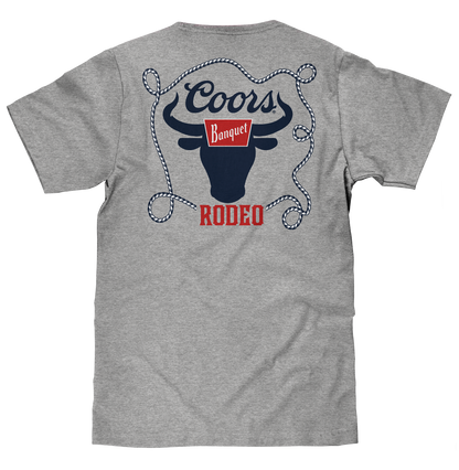 Coors Banquet Beer Rodeo Bull Front and Back Print Mens T Shirt Athletic Gray Heather