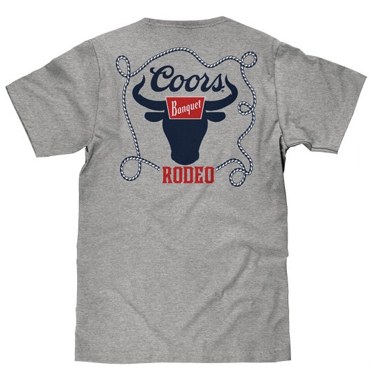 Coors Banquet Beer Rodeo Bull Front and Back Print Mens T Shirt Athletic Gray Heather