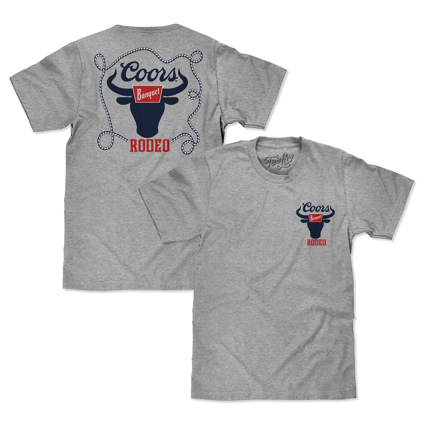 Coors Banquet Beer Rodeo Bull Front and Back Print Mens T Shirt Athletic Gray Heather