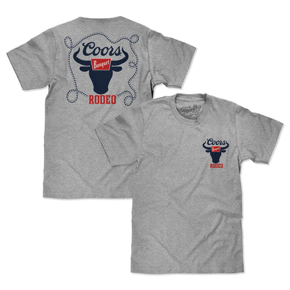 Coors Banquet Beer Rodeo Bull Front and Back Print Mens T Shirt Athletic Gray Heather