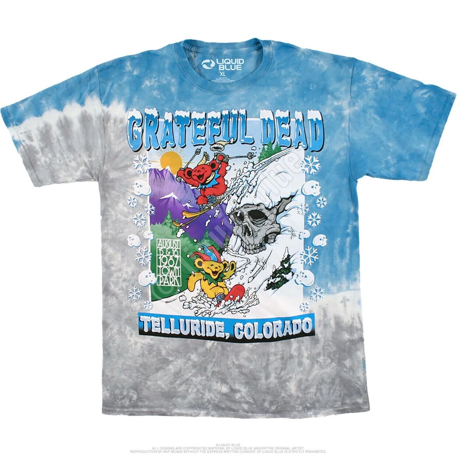 Grateful Dead Colorado Ski Shirt Liquid Blue Mens Tie Dye T Shirt