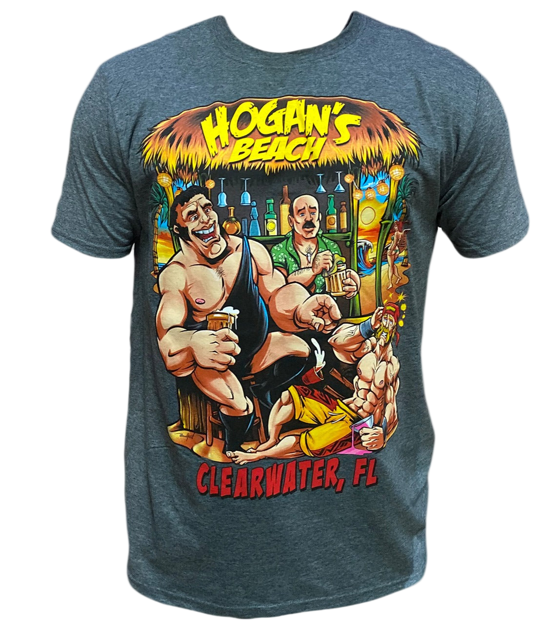 Hulk Hogan Andre The Giant Hogan's Beach Bar Mens T Shirt Grey