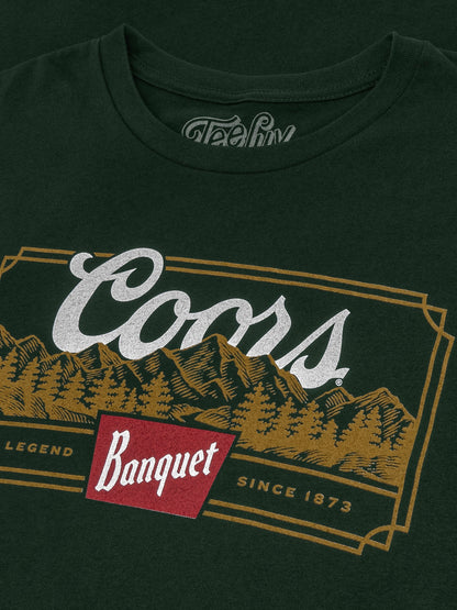 Coors Banquet Beer The Legend Since 1873 Rocky Mountains Mens T Shirt Forest Green
