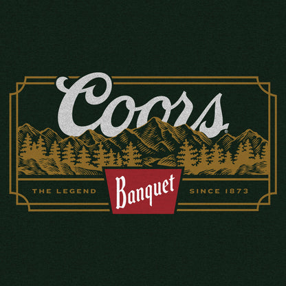 Coors Banquet Beer The Legend Since 1873 Rocky Mountains Mens T Shirt Forest Green
