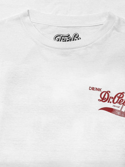Faded Drink Dr Pepper Vintage Logo Front and Back Print Mens T Shirt White