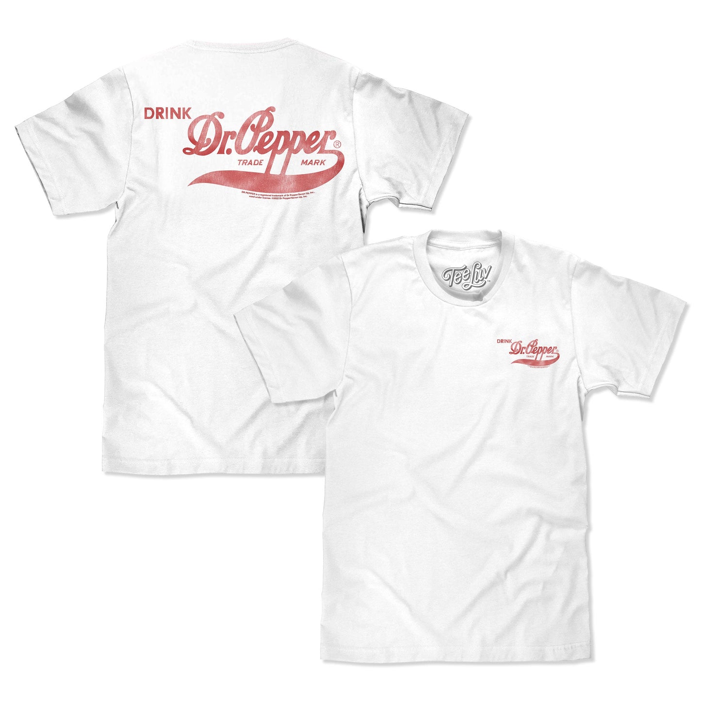 Faded Drink Dr Pepper Vintage Logo Front and Back Print Mens T Shirt White