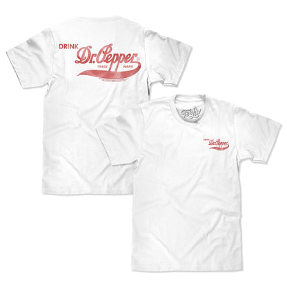 Faded Drink Dr Pepper Vintage Logo Front and Back Print Mens T Shirt White