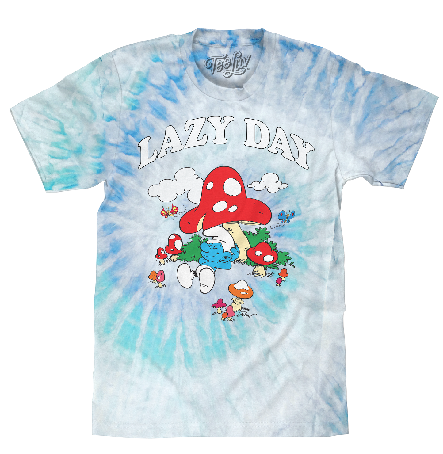 Smurfs Lazy Day Mens Tie Dye T Shirt Lagoon Tie Dye