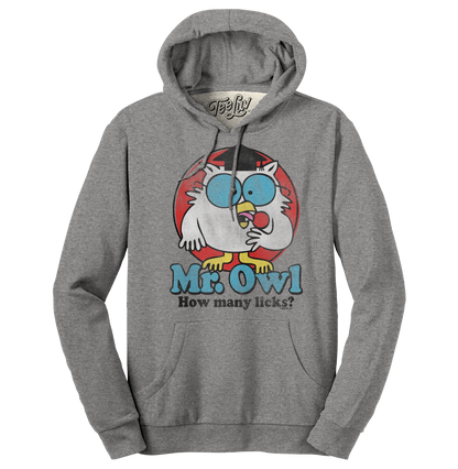 Mr. Owl Tootsie Pop How Many Licks Hooded Sweatshirt Hoodie Oxford Gray