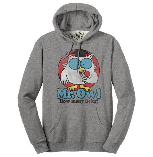Mr. Owl Tootsie Pop How Many Licks Hooded Sweatshirt Hoodie Oxford Gray