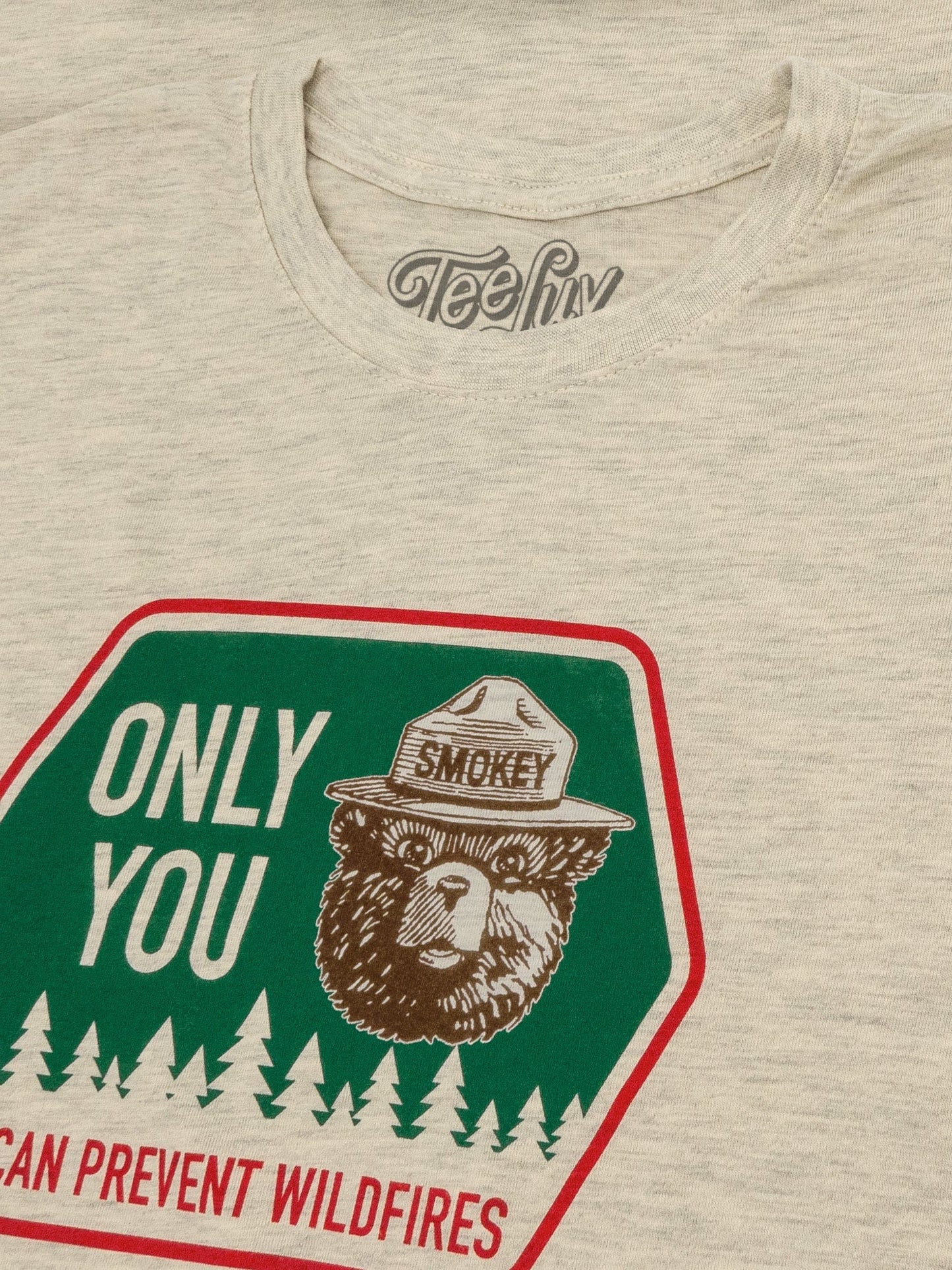 Retro Smokey Bear Only You Can Prevent Wildfires Mens T Shirt Oatmeal Heather