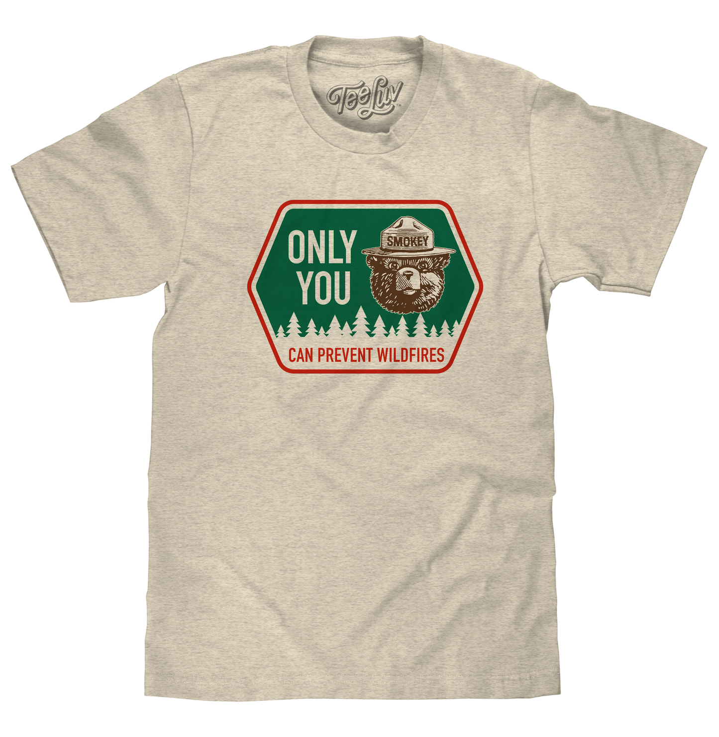 Retro Smokey Bear Only You Can Prevent Wildfires Mens T Shirt Oatmeal Heather