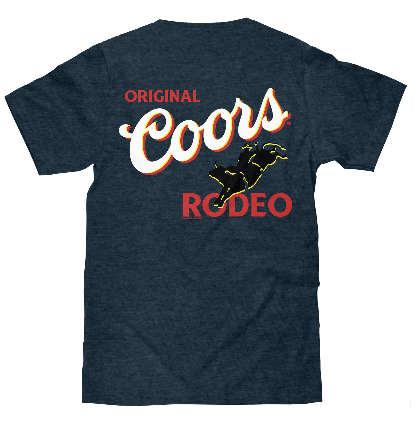 Original Coors Rodeo Cowboy Front and Back Print Mens T Shirt Denim Black Heather