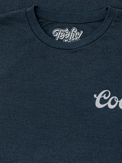 Original Coors Rodeo Cowboy Front and Back Print Mens T Shirt Denim Black Heather