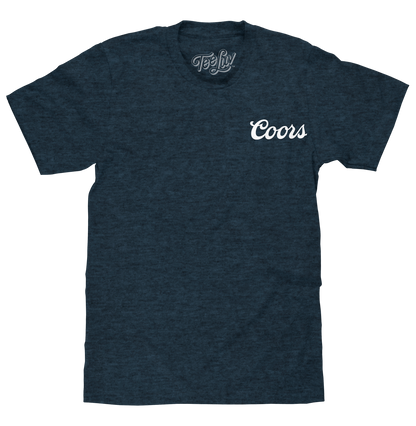 Original Coors Rodeo Cowboy Front and Back Print Mens T Shirt Denim Black Heather
