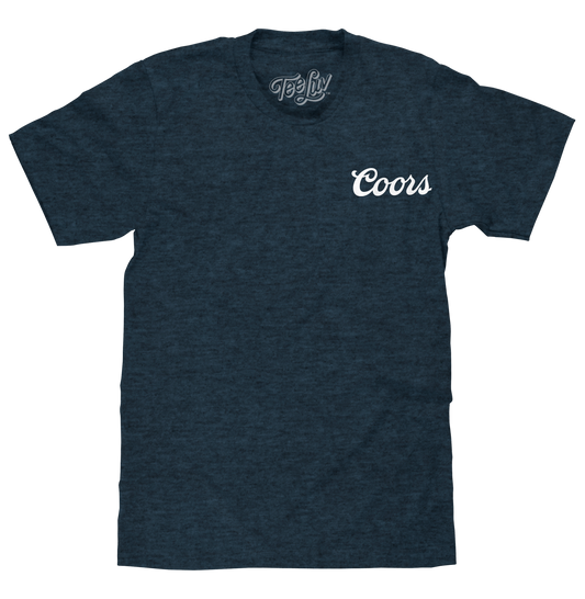 Original Coors Rodeo Cowboy Front and Back Print Mens T Shirt Denim Black Heather